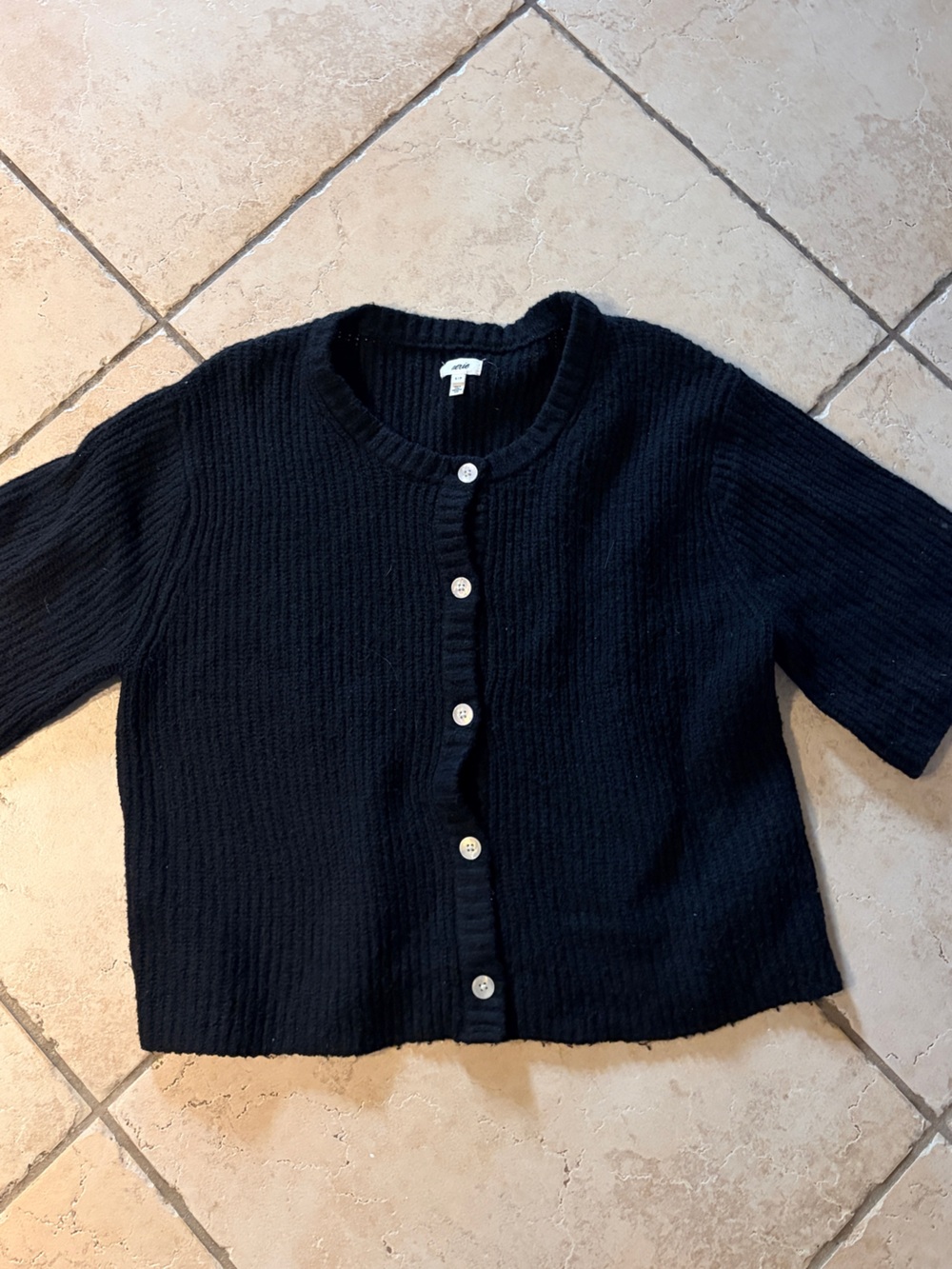 Aerie Black Knit Short-Sleeve Button Cardigan - Women Sweater